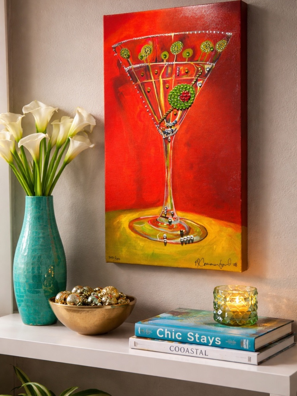 Hand-Painted Red Martini Glass Wall Art by